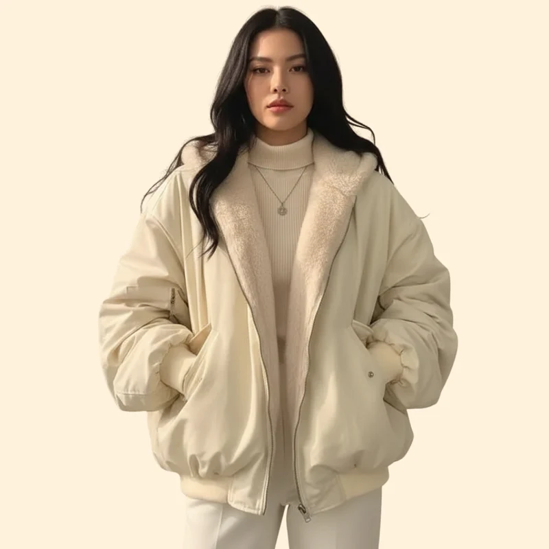 Women’s Plus Size Bomber Jacket with Zip Closure - Image 2