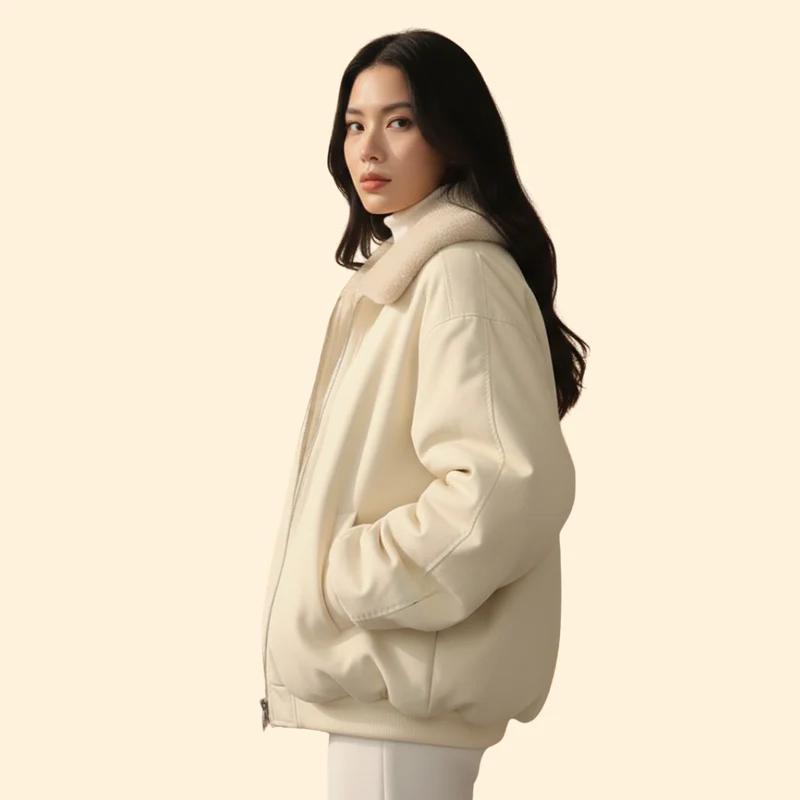 Women’s Plus Size Bomber Jacket with Zip Closure - Image 3