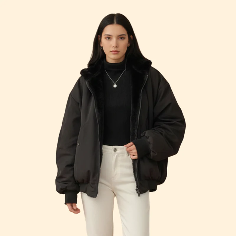 Women’s Plus Size Bomber Jacket with Zip Closure - Image 7