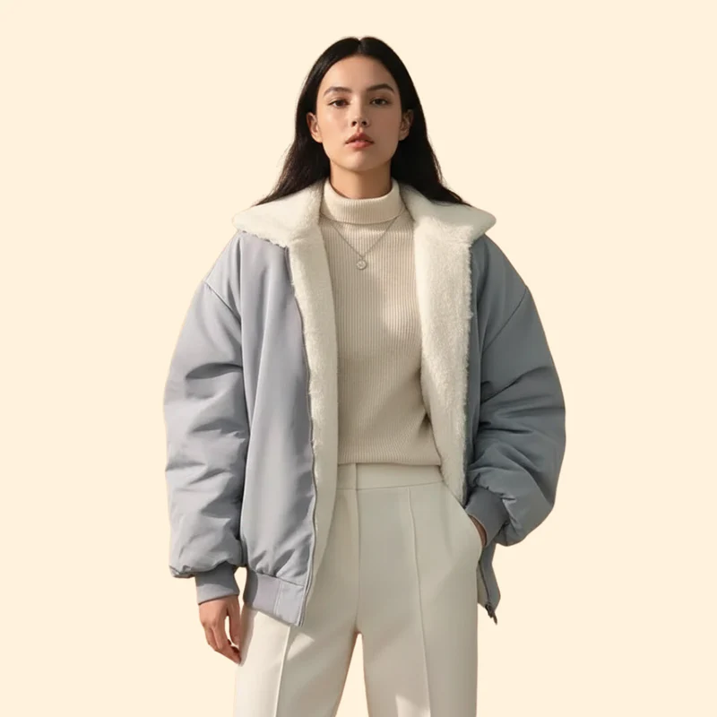 Women’s Plus Size Bomber Jacket with Zip Closure - Image 8