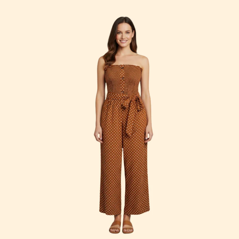 Women’s Polka Dot Jumpsuit Cropped Legs - Image 2