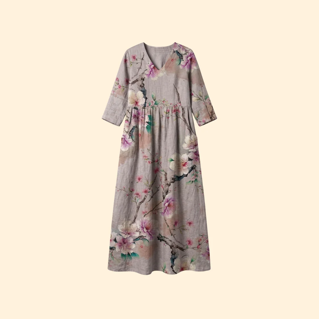 Women's Printed Dress with V-Neck