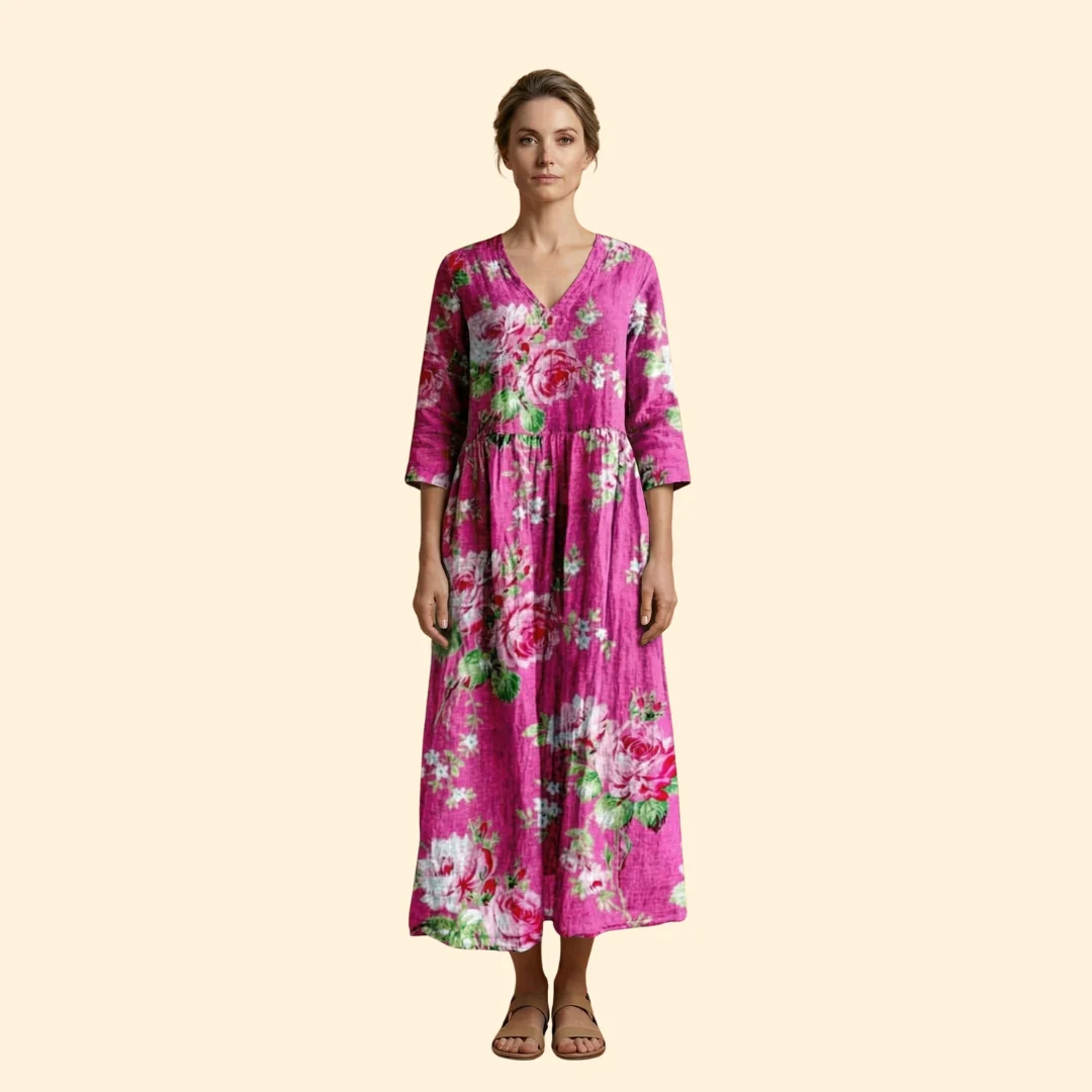 Women's Printed Dress with V-Neck - Image 11