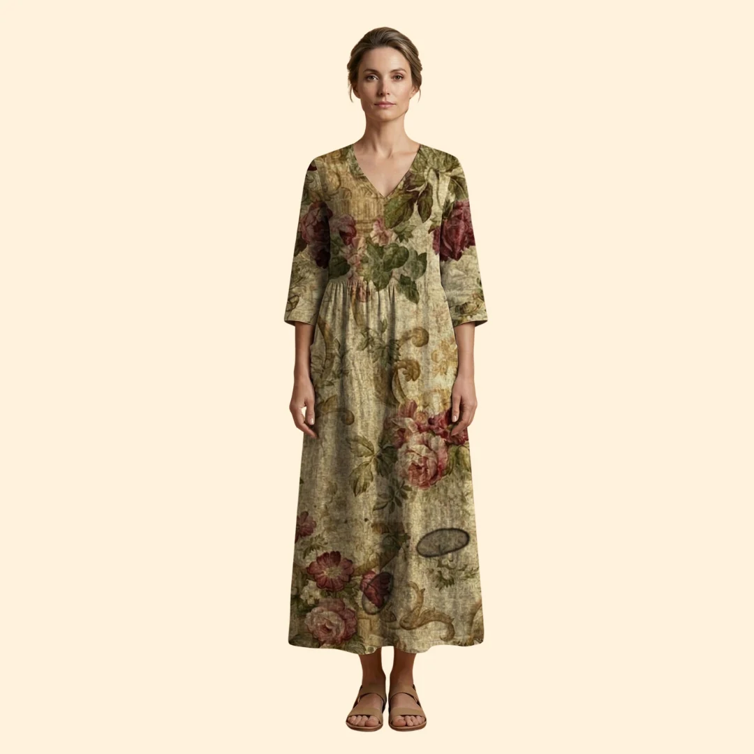 Women's Printed Dress with V-Neck - Image 12