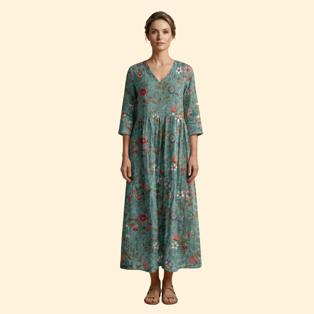 Women's Printed Dress with V-Neck - Image 15