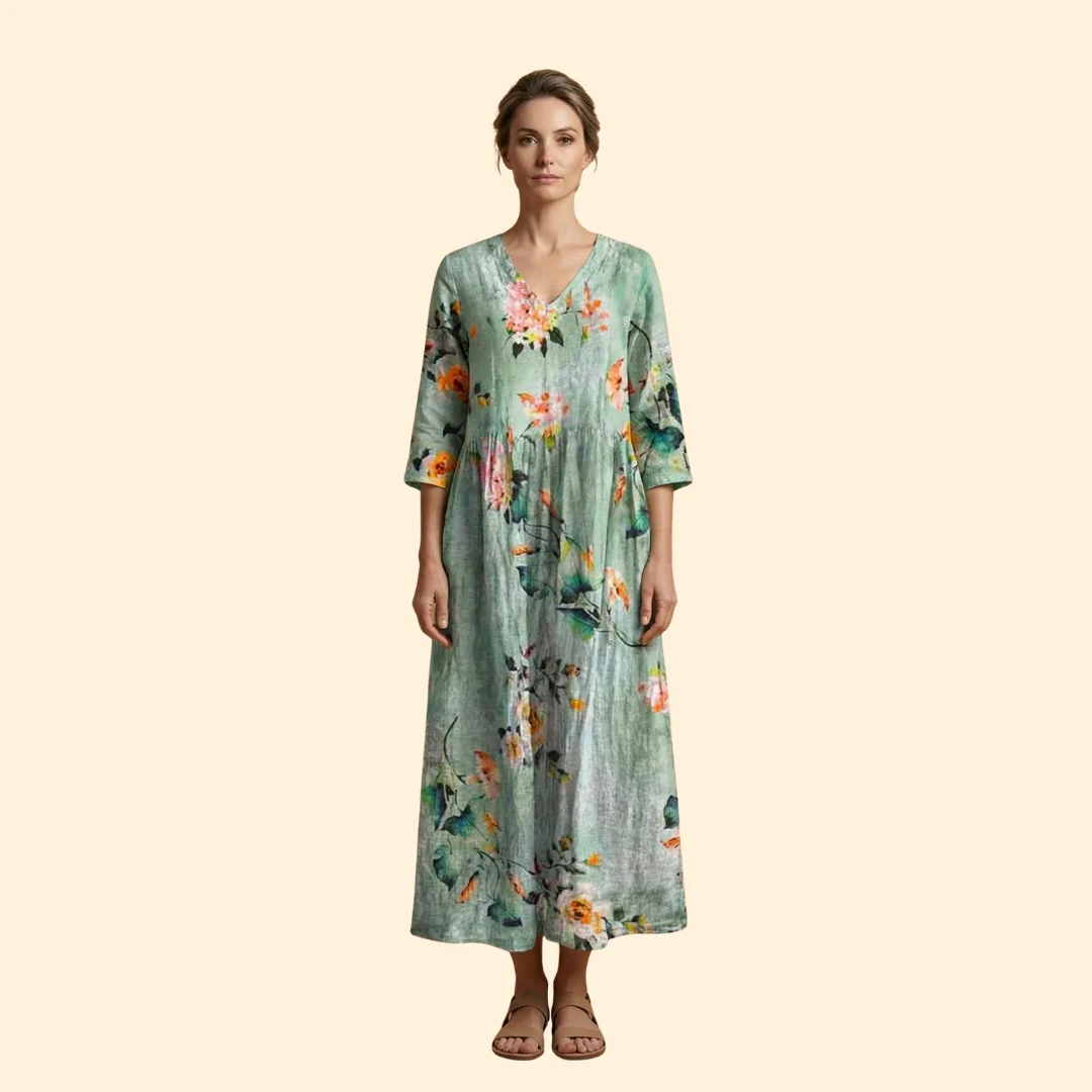 Women's Printed Dress with V-Neck - Image 16