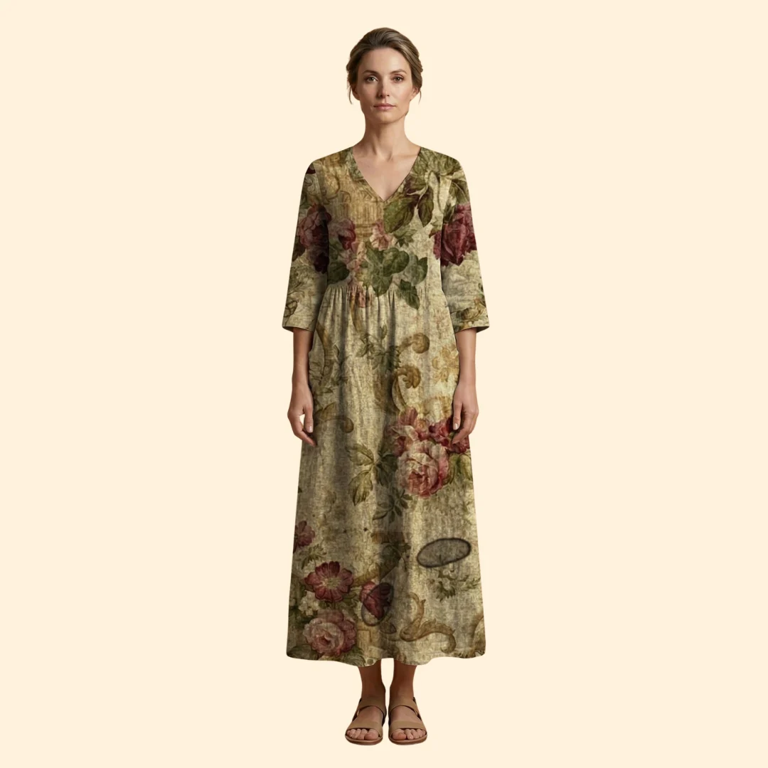 Women's Printed Dress with V-Neck - Image 17