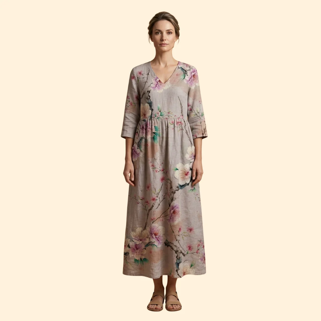 Women's Printed Dress with V-Neck - Image 2