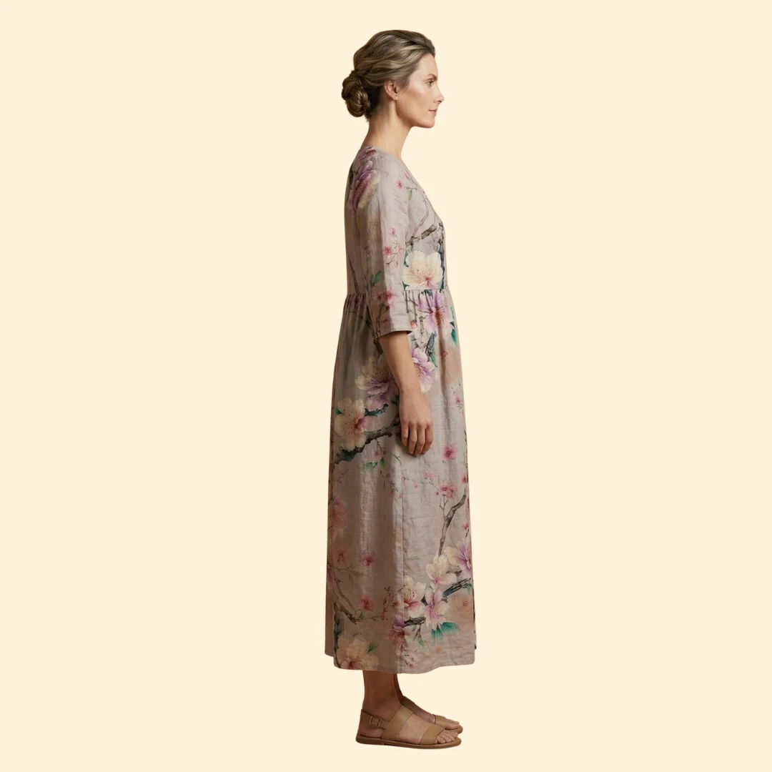 Women's Printed Dress with V-Neck - Image 3