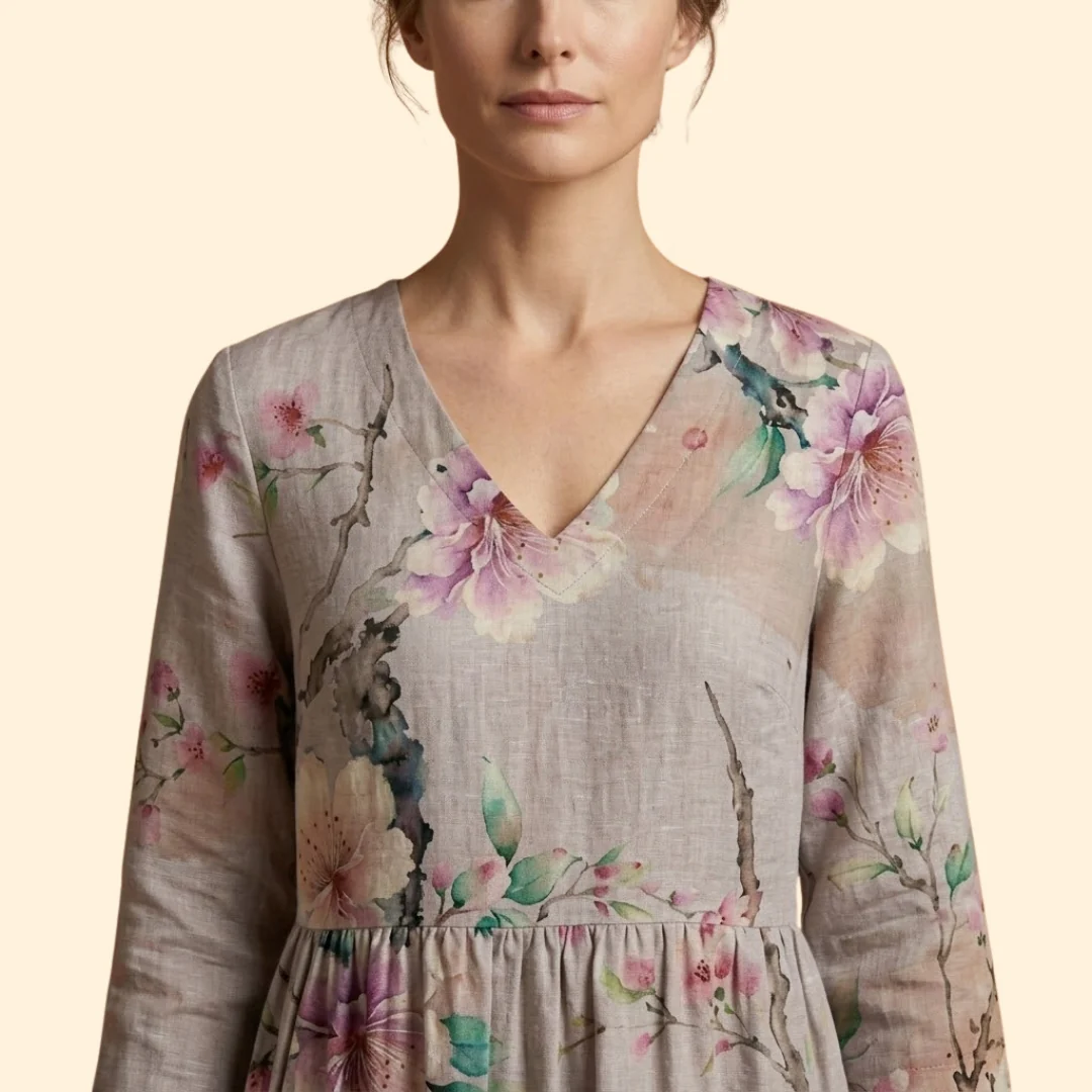Women's Printed Dress with V-Neck - Image 6