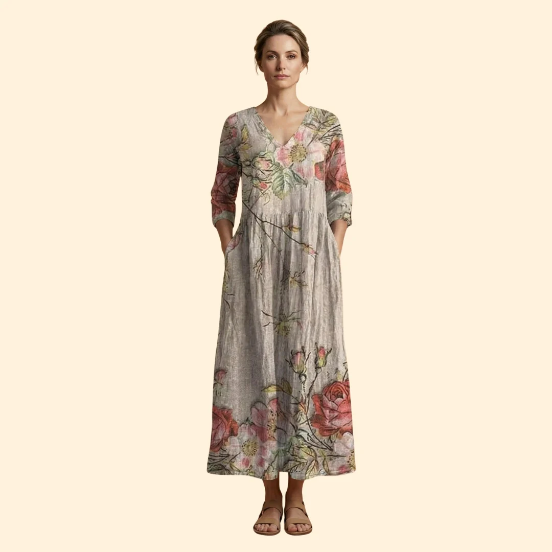 Women's Printed Dress with V-Neck - Image 7
