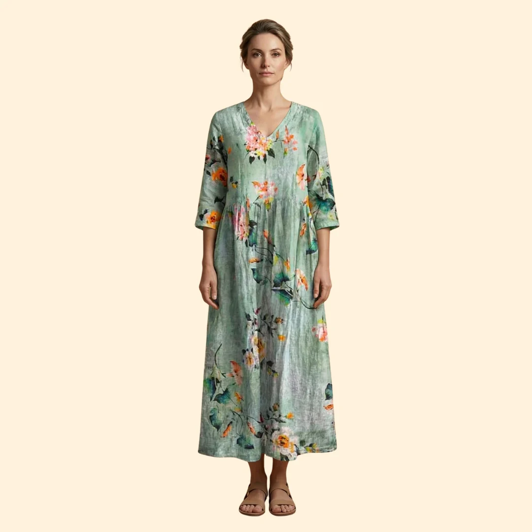 Women's Printed Dress with V-Neck - Image 8