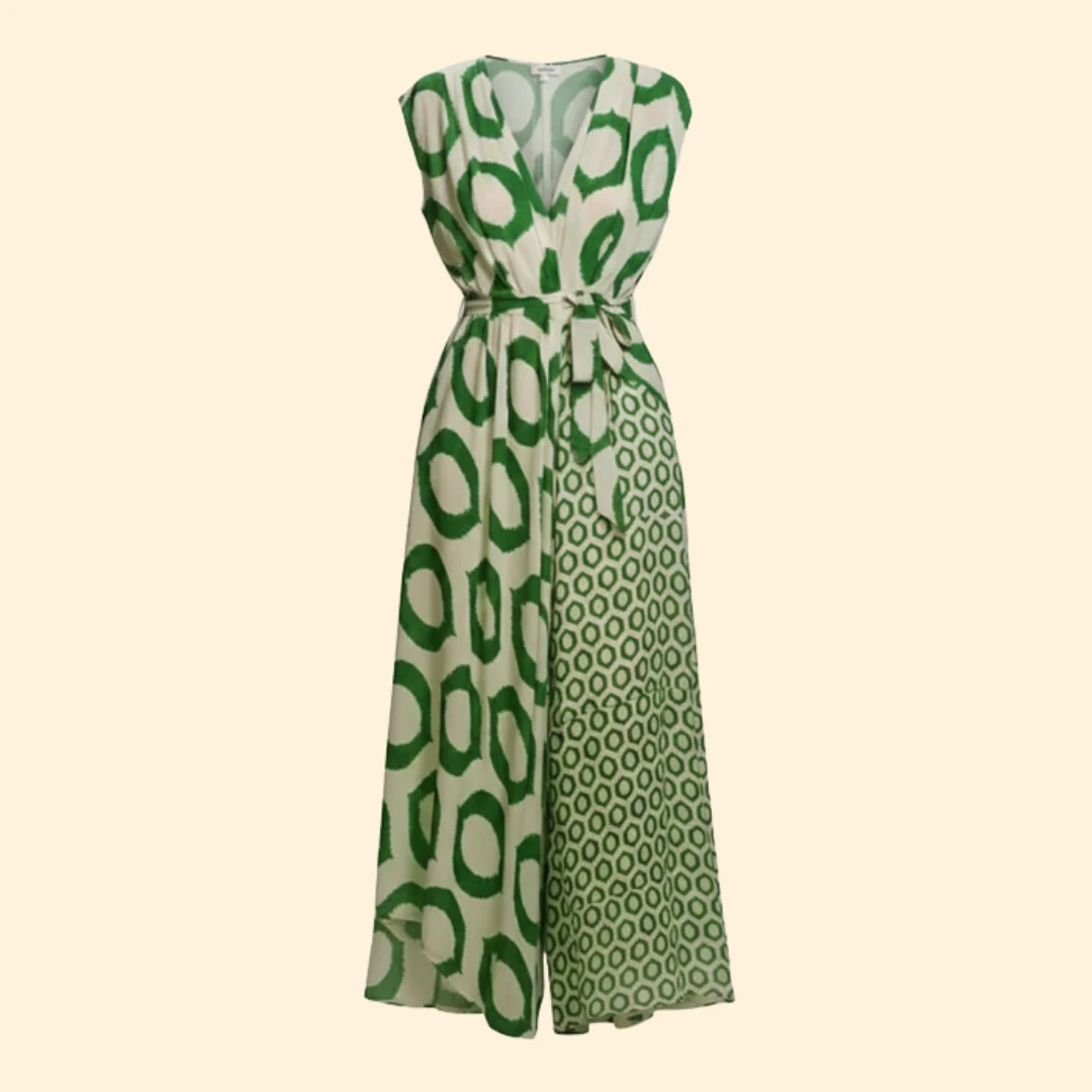 Women’s Printed Jumpsuit with V-Neck Design