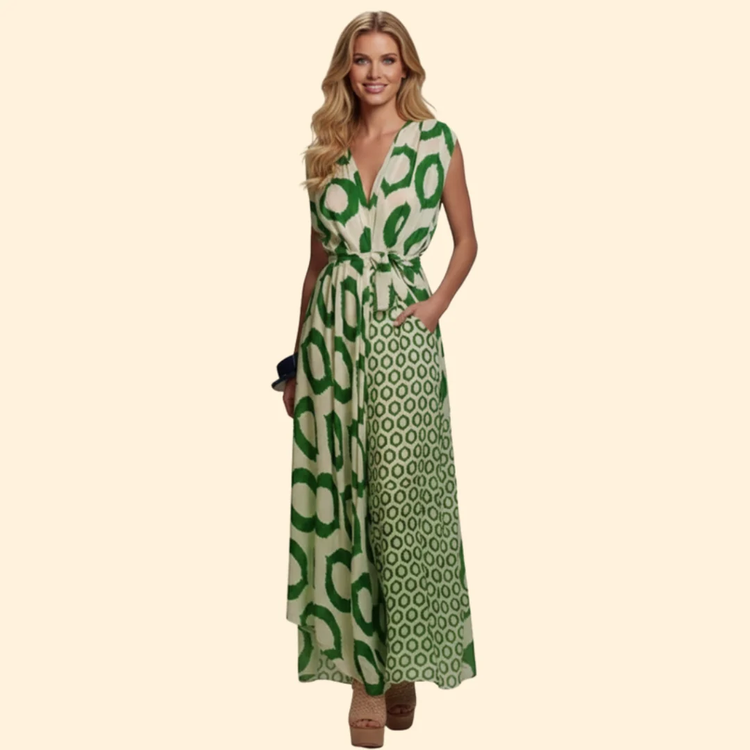 Women’s Printed Jumpsuit with V-Neck Design - Image 2
