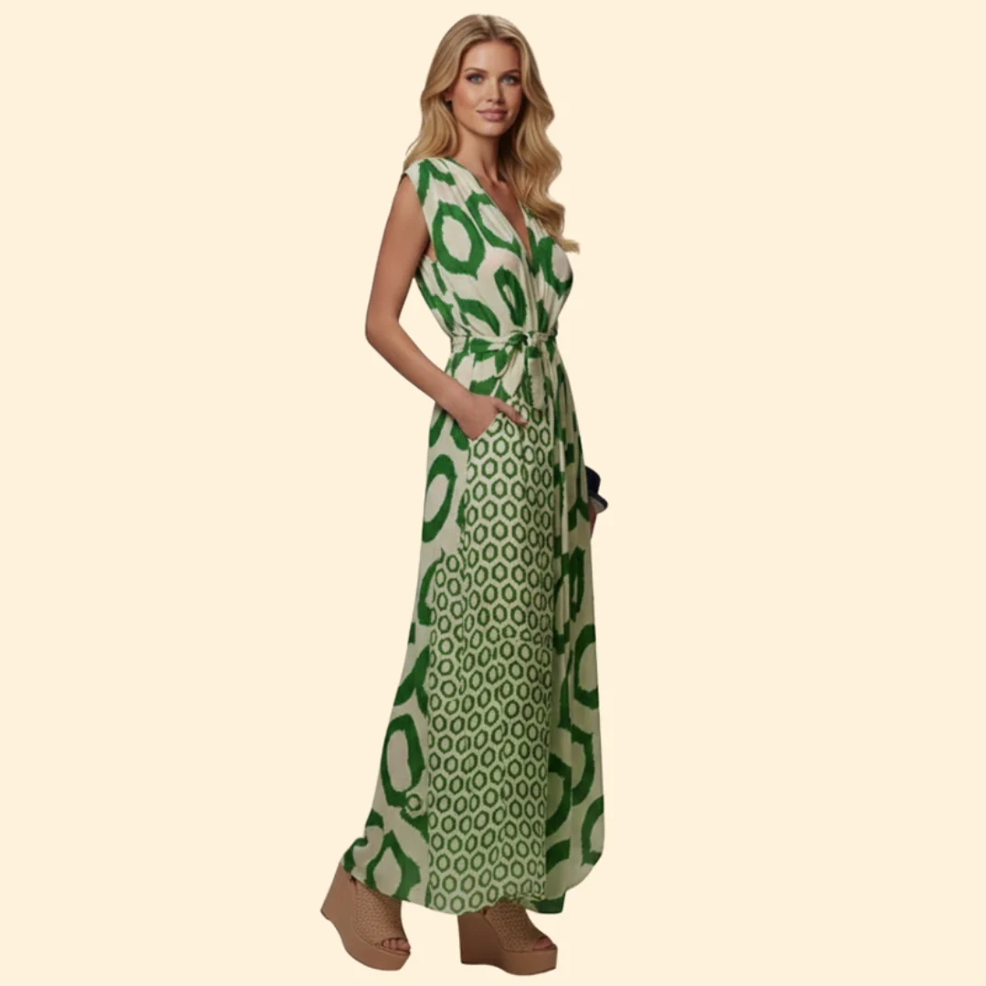 Women’s Printed Jumpsuit with V-Neck Design - Image 3