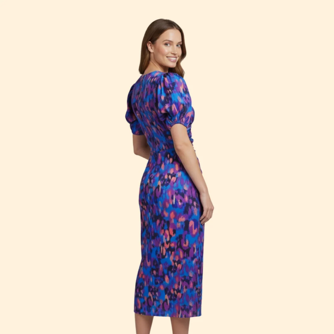 Women’s Puff Sleeve Midi Dress with V-Neckline - Image 5