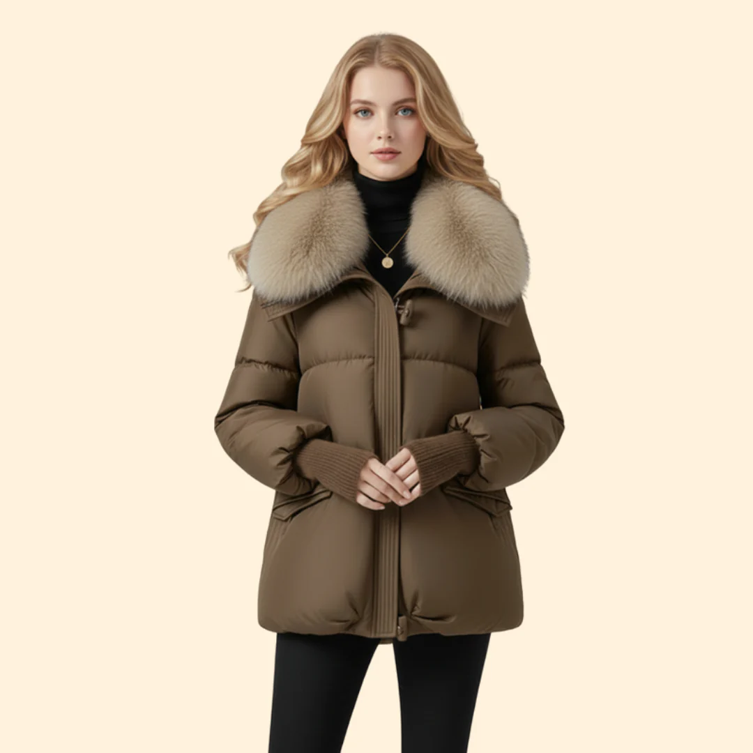Women’s Puffer Jacket with Faux Fur Collar - Image 2