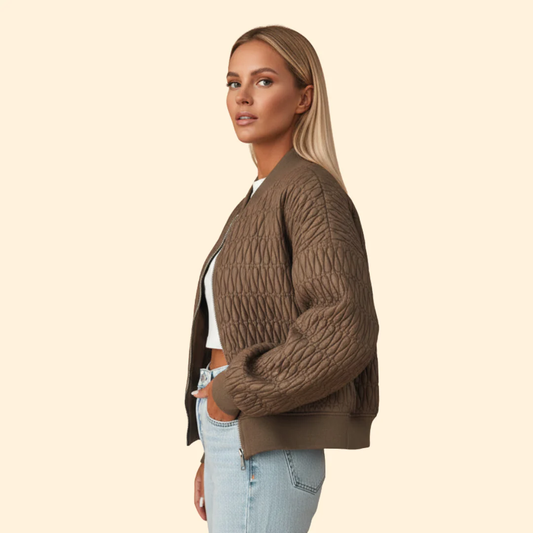 Women’s Quilted Bomber Jacket with Diamond Stitch Pattern - Image 3
