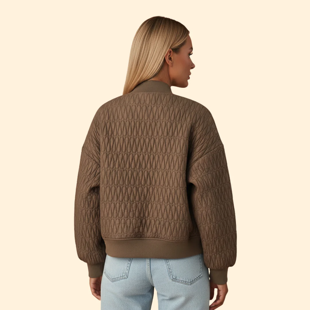 Women’s Quilted Bomber Jacket with Diamond Stitch Pattern - Image 4