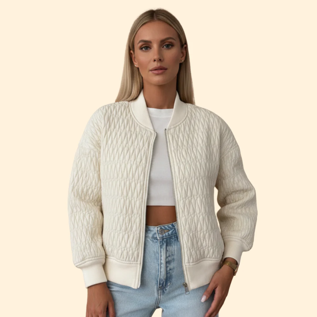 Women’s Quilted Bomber Jacket with Diamond Stitch Pattern - Image 6