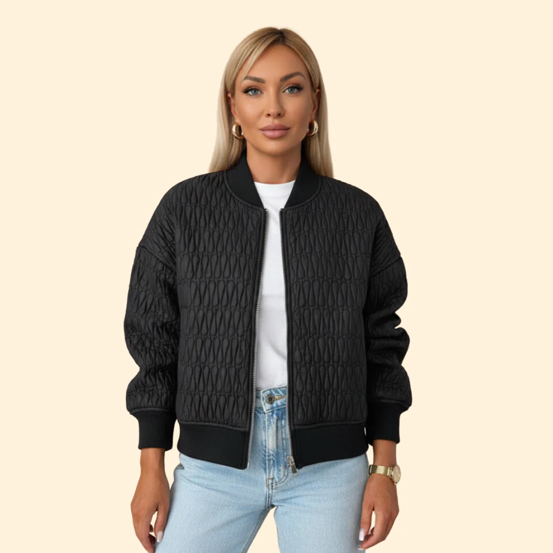 Women’s Quilted Bomber Jacket with Diamond Stitch Pattern - Image 7