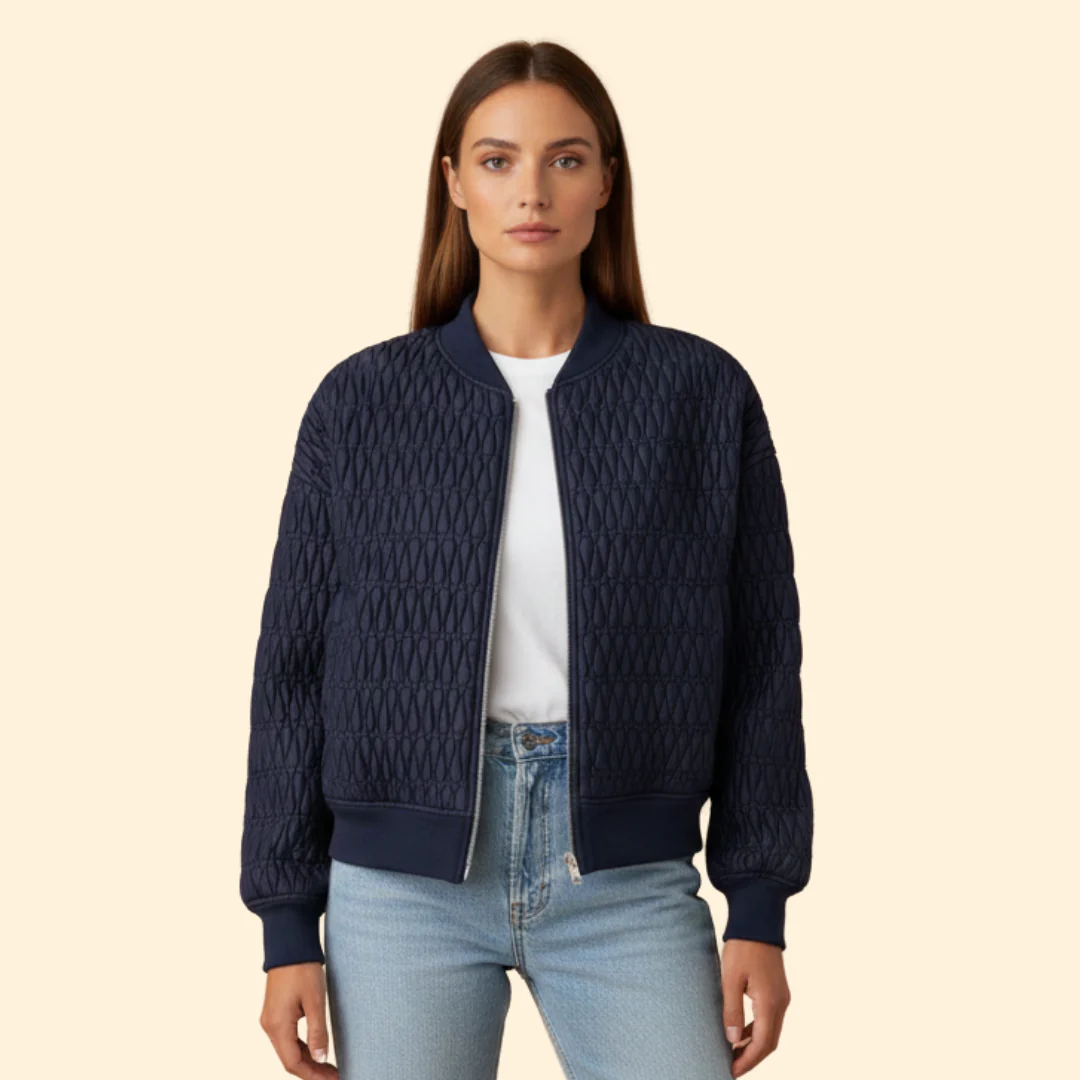 Women’s Quilted Bomber Jacket with Diamond Stitch Pattern - Image 8