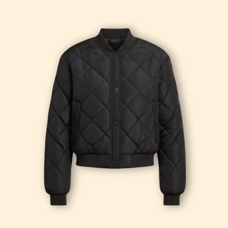 Women's Quilted Bomber Jacket with Snap Buttons