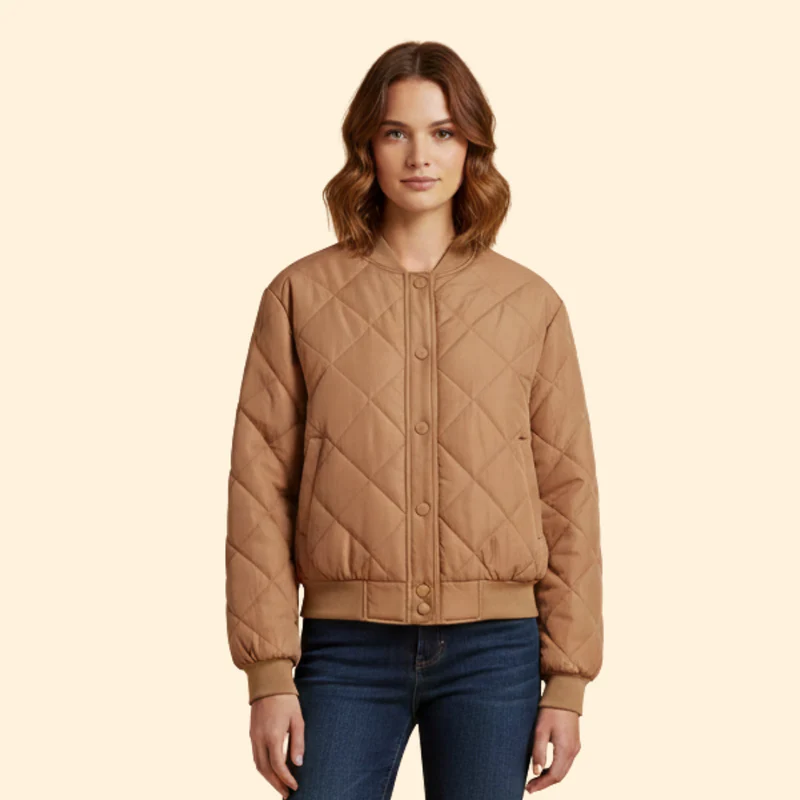 Women's Quilted Bomber Jacket with Snap Buttons - Image 10