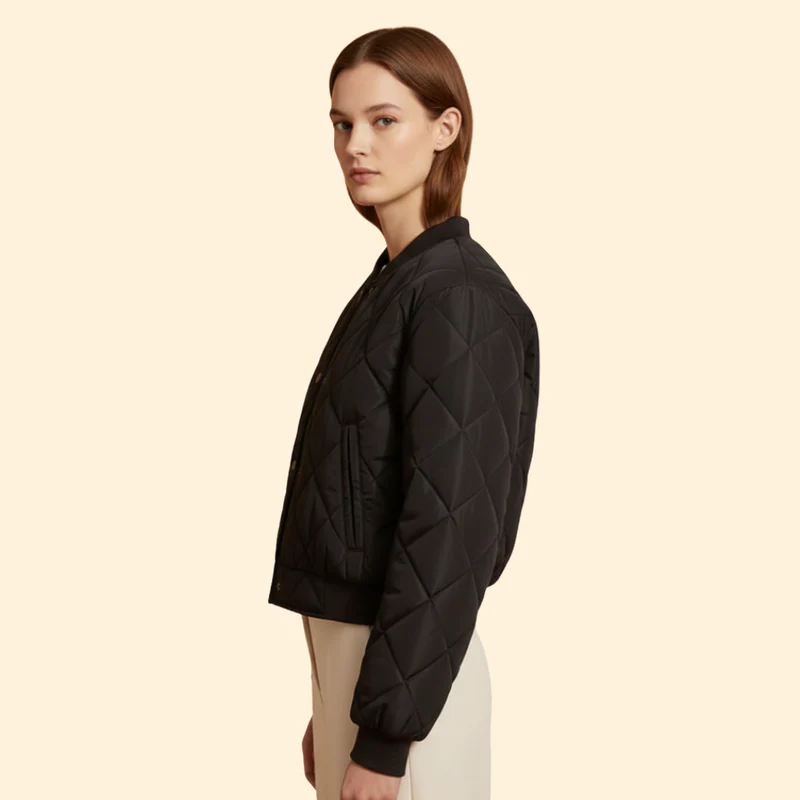 Women's Quilted Bomber Jacket with Snap Buttons - Image 4