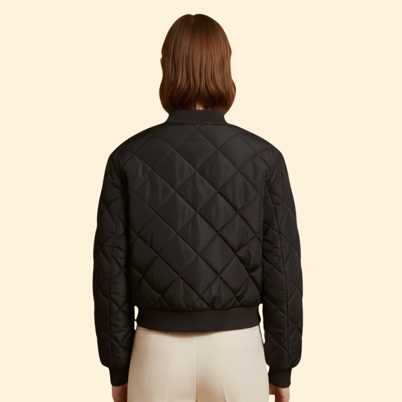 Women's Quilted Bomber Jacket with Snap Buttons - Image 5