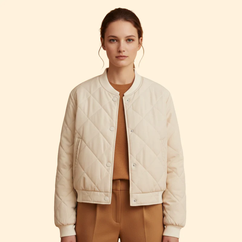Women's Quilted Bomber Jacket with Snap Buttons - Image 9