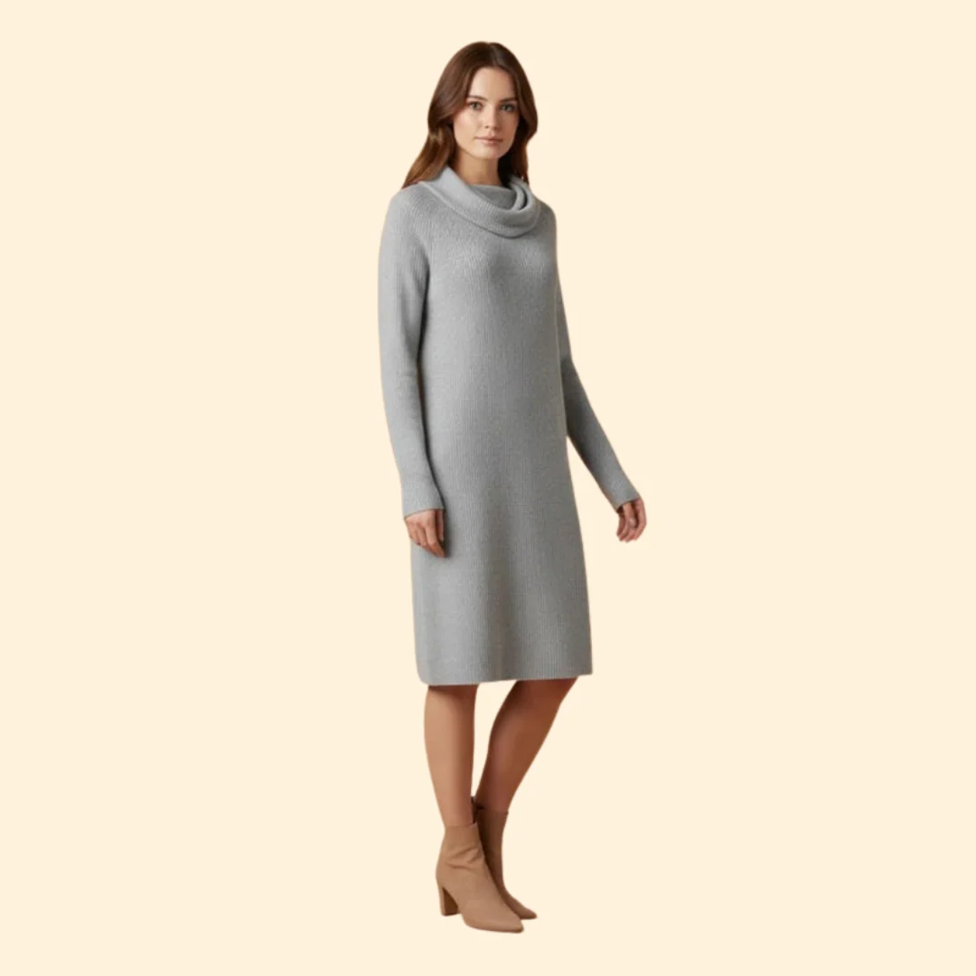 Women's Ribbed Dress with Cozy Collar - Image 3