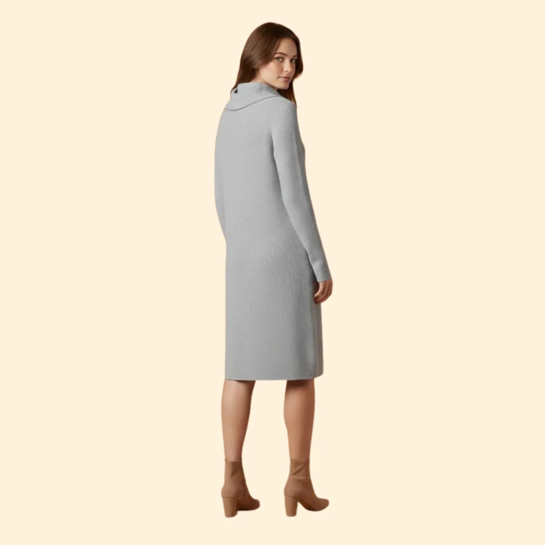 Women's Ribbed Dress with Cozy Collar - Image 4