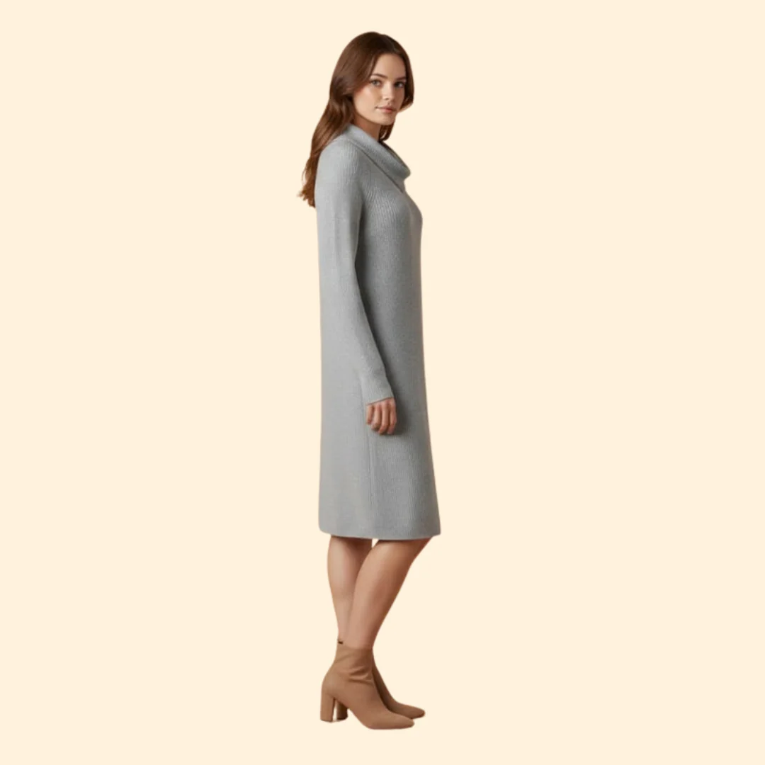 Women's Ribbed Dress with Cozy Collar - Image 5