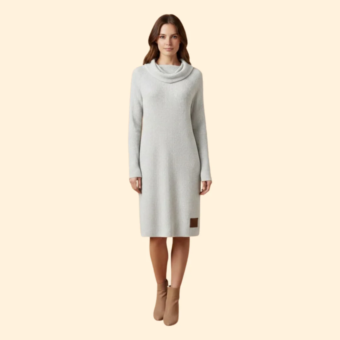 Women's Ribbed Dress with Cozy Collar - Image 9