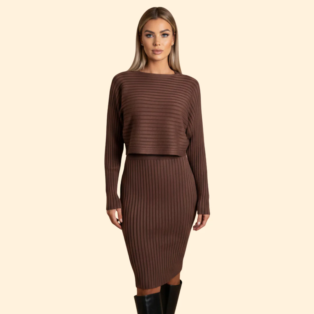 Women's Ribbed Sleeveless Dress with Matching Sweater Set - Image 2