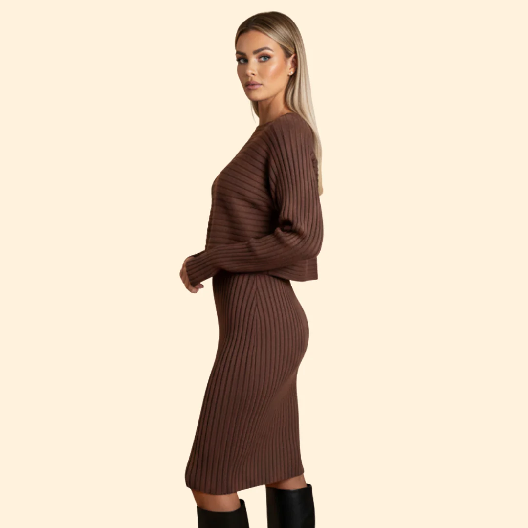 Women's Ribbed Sleeveless Dress with Matching Sweater Set - Image 4