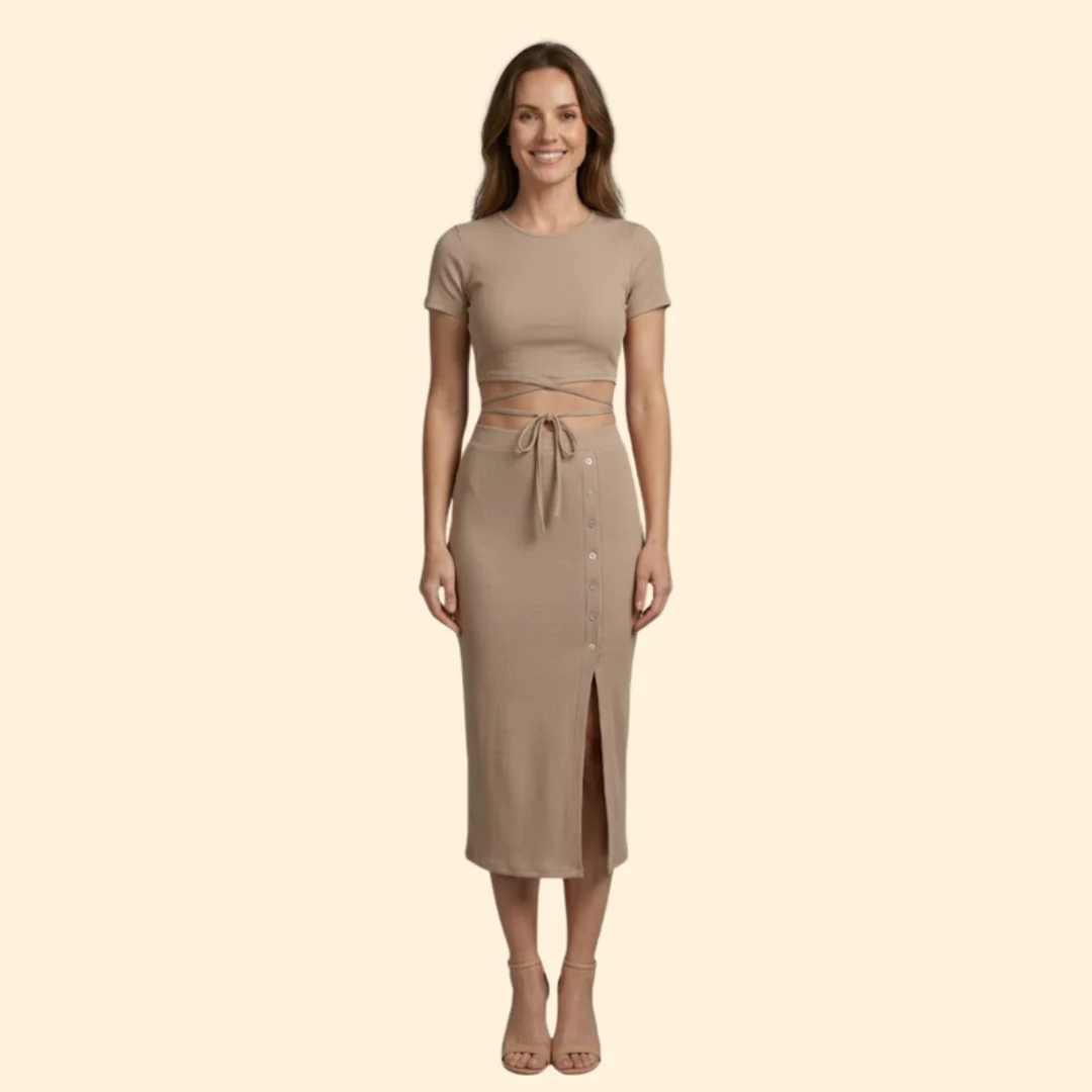 Women’s Ribbed Top with Buttoned Midi Skirt - Image 6