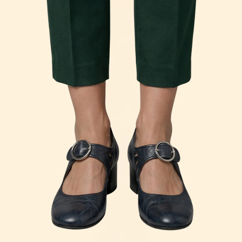Women's Round Toe Mary Janes with Circular Buckle - Image 3