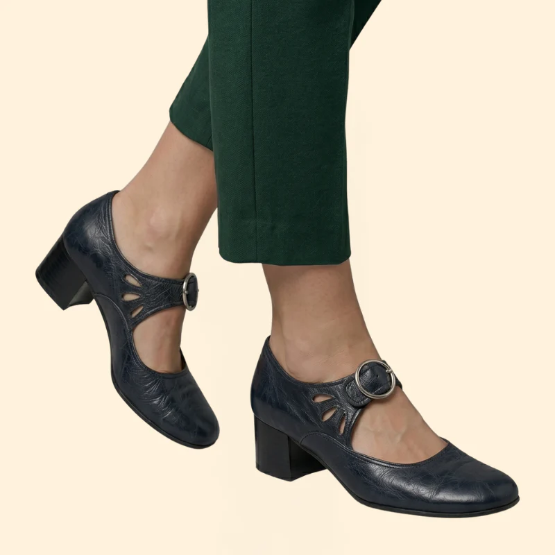 Women's Round Toe Mary Janes with Circular Buckle - Image 4