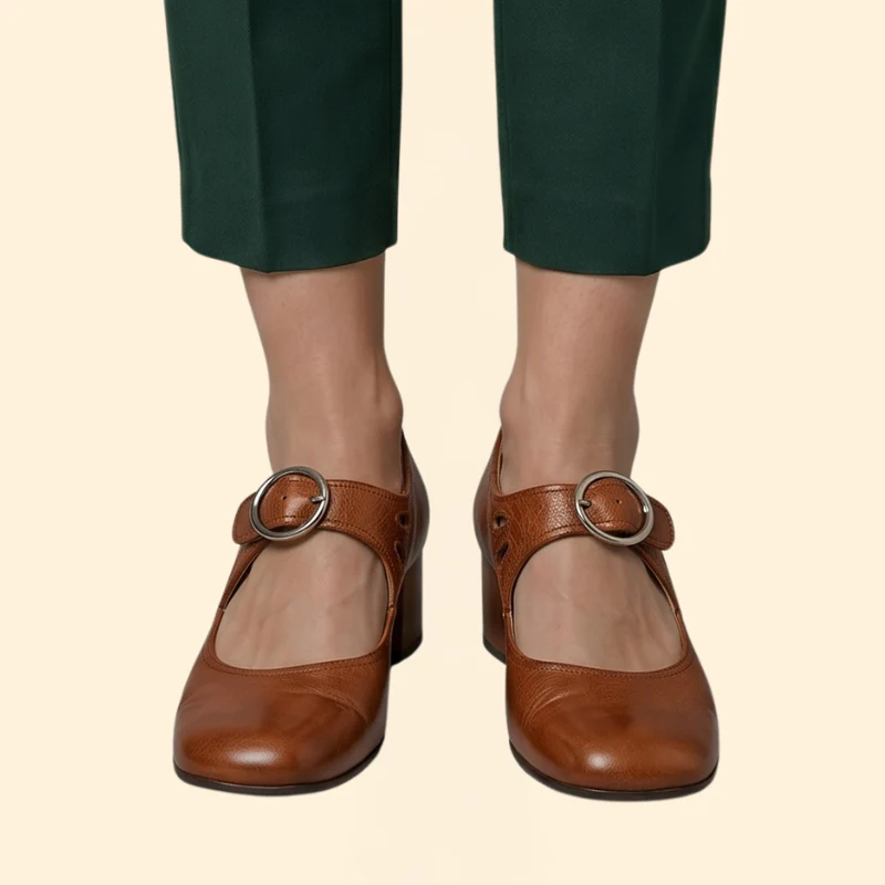Women's Round Toe Mary Janes with Circular Buckle - Image 6