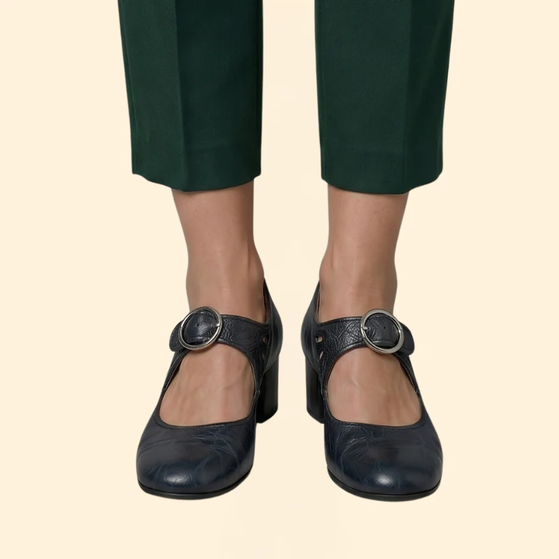 Women's Round Toe Mary Janes with Circular Buckle - Image 7