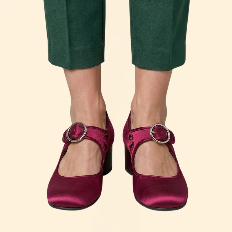 Women's Round Toe Mary Janes with Circular Buckle - Image 8