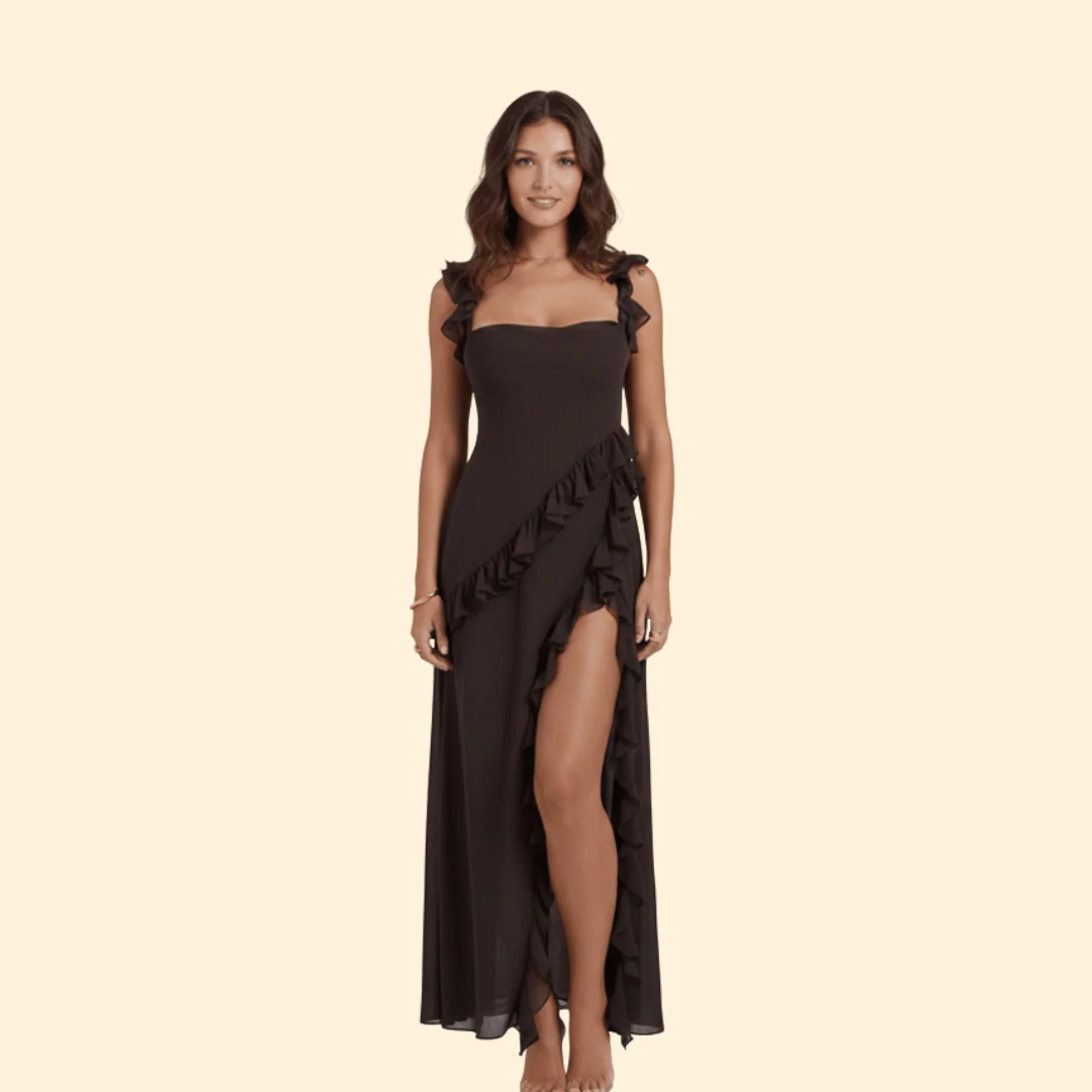Women’s Ruffle Maxi Dress with High Slit - Image 8
