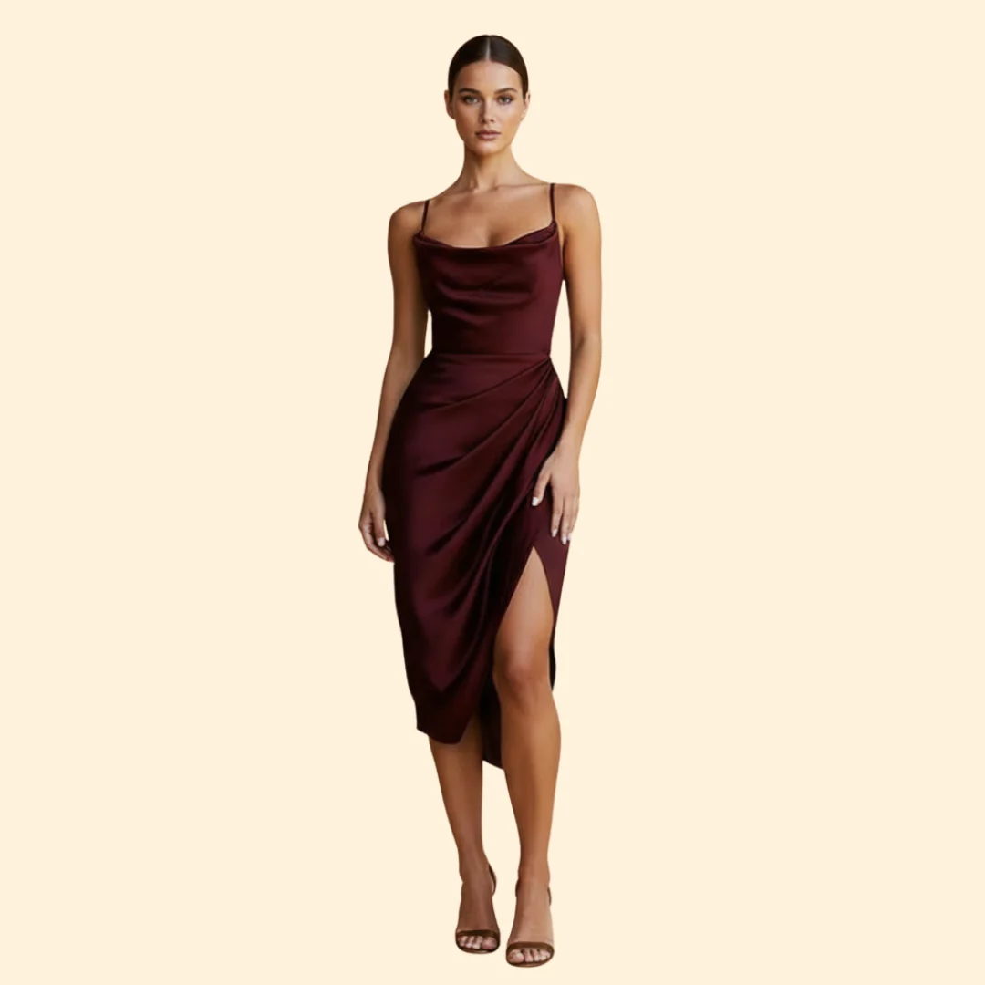 Women's Satin Dress with Narrow Straps - Image 11