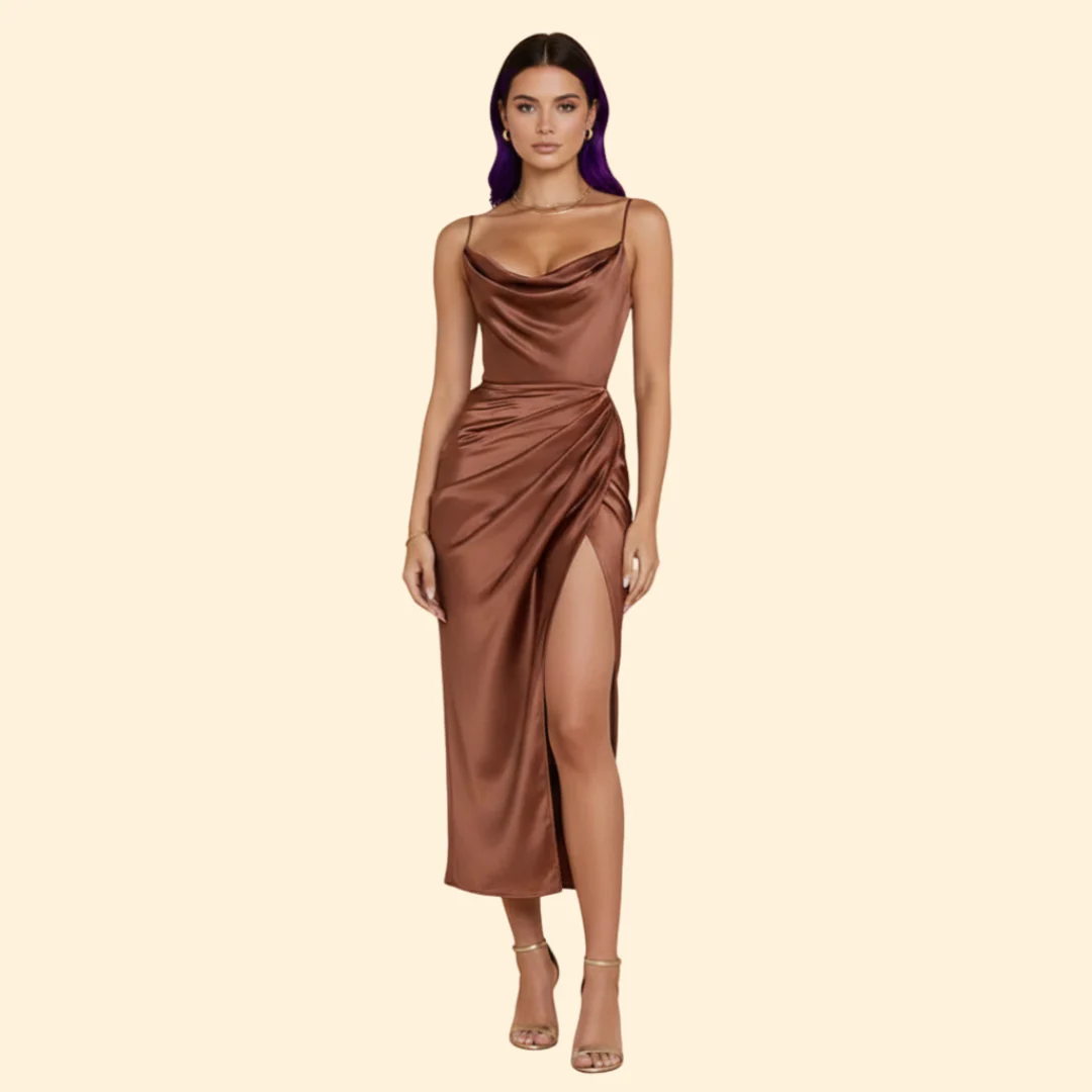 Women's Satin Dress with Narrow Straps - Image 2