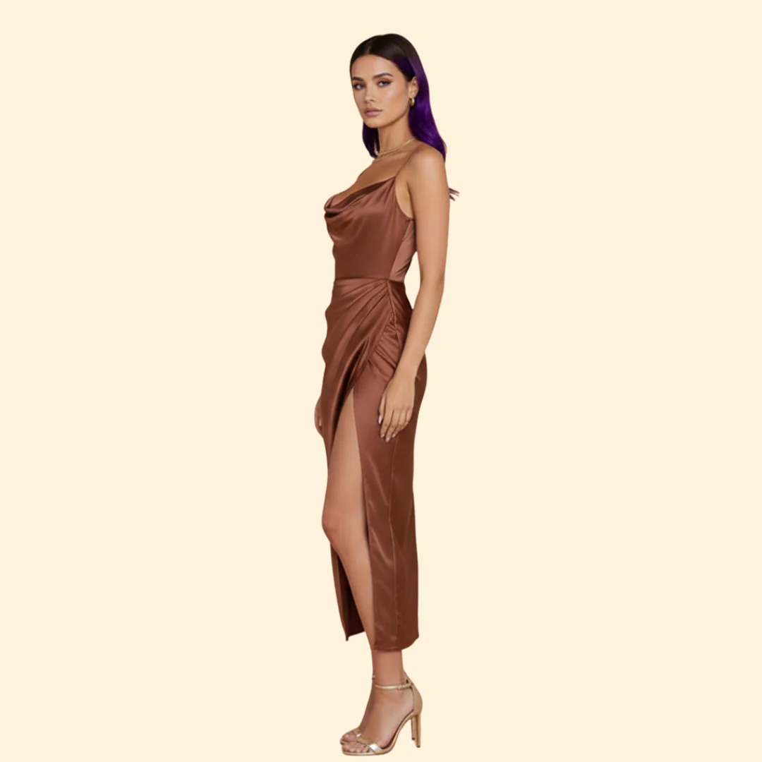 Women's Satin Dress with Narrow Straps - Image 4