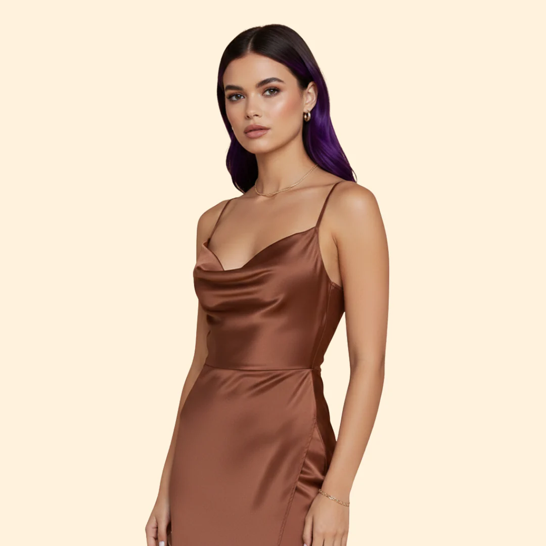 Women's Satin Dress with Narrow Straps - Image 5