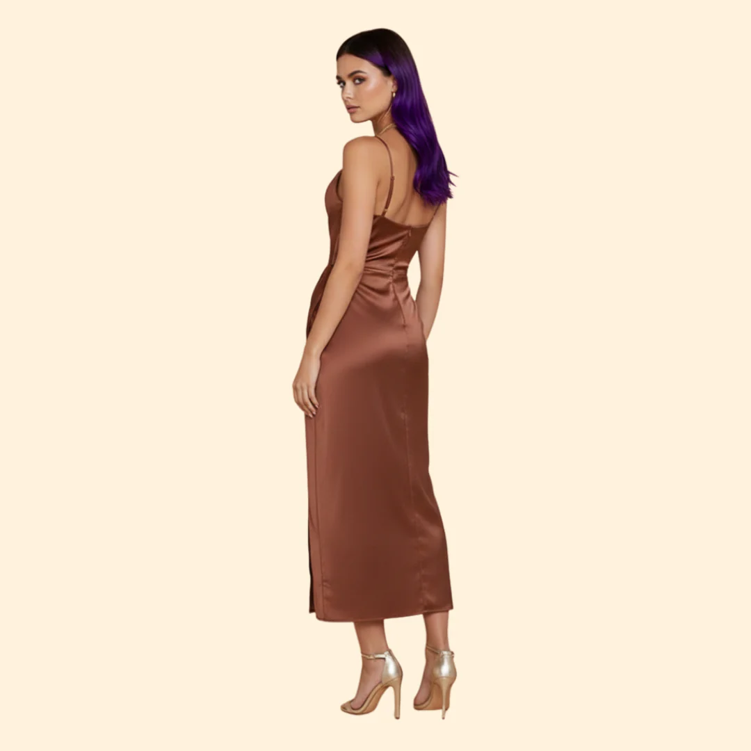 Women's Satin Dress with Narrow Straps - Image 6