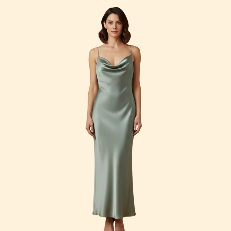 Women's Satin Dress with V-Neckline - Image 2